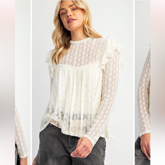 NWT Cream Lace Top With Pearl Trim - Picture 10 of 14